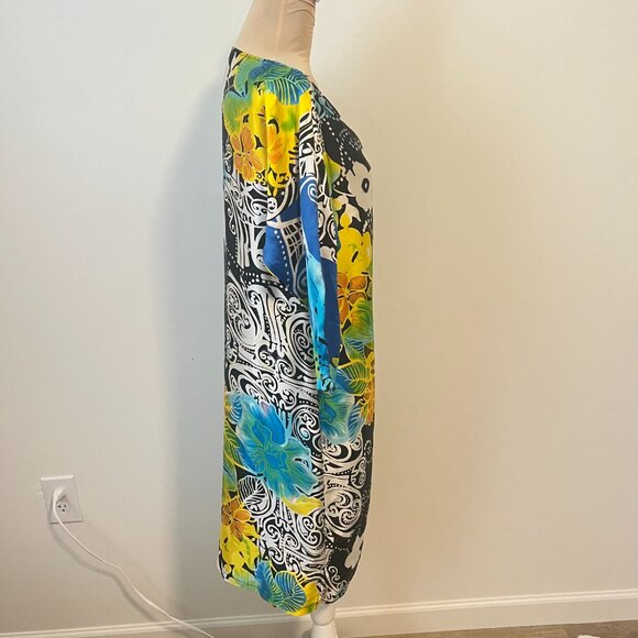 Vintage Cache 100% Silk Sheath Dress Dolman Sleeve Abstract Floral Print XS - Picture 5 of 12